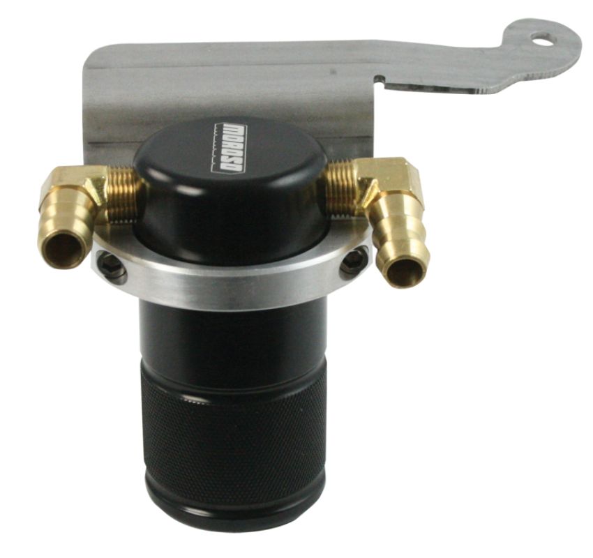 Moroso 85639 11-14 Ford Mustang V6 Air/Oil Separator Catch Can - Small Body - Billet Aluminum - Black