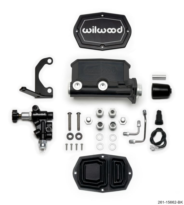 Wilwood 261-15662-BK Compact Tandem M/C - 1.12in Bore w/RH Bracket and Valve - Black