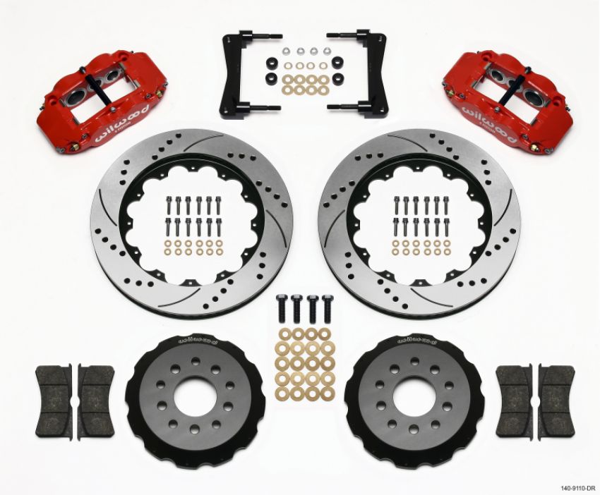 Wilwood 140-9110-DR Narrow Superlite 6R Front Hat Kit 14.00in Drill Red 2005-2014 Mustang