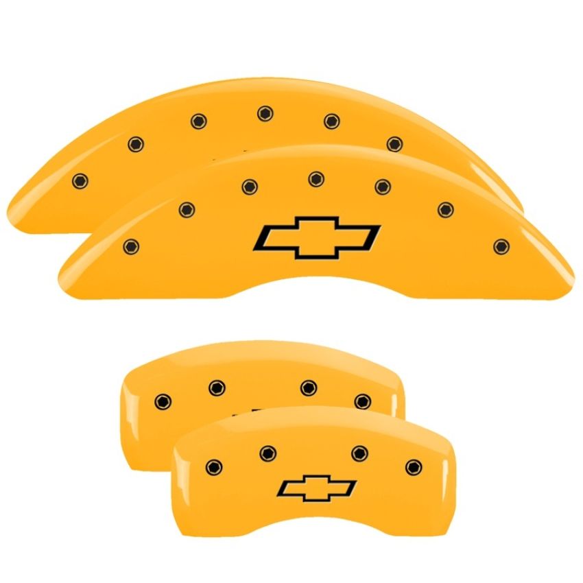 MGP 14214SBOWYL 4 Caliper Covers Engraved Front & Rear Bowtie Yellow finish black ch