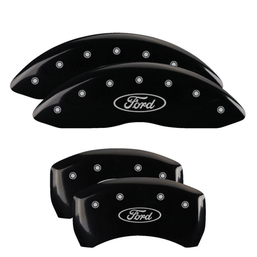 MGP 10229SFRDBK 4 Caliper Covers Engraved Front & Rear Oval logo/Ford Black finish silver ch