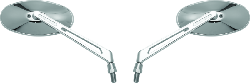 BikeMaster 600806 Oval Mirror Machined Arm w/10mm/Yam 10mm/HD Adapters - Pair - Chrome