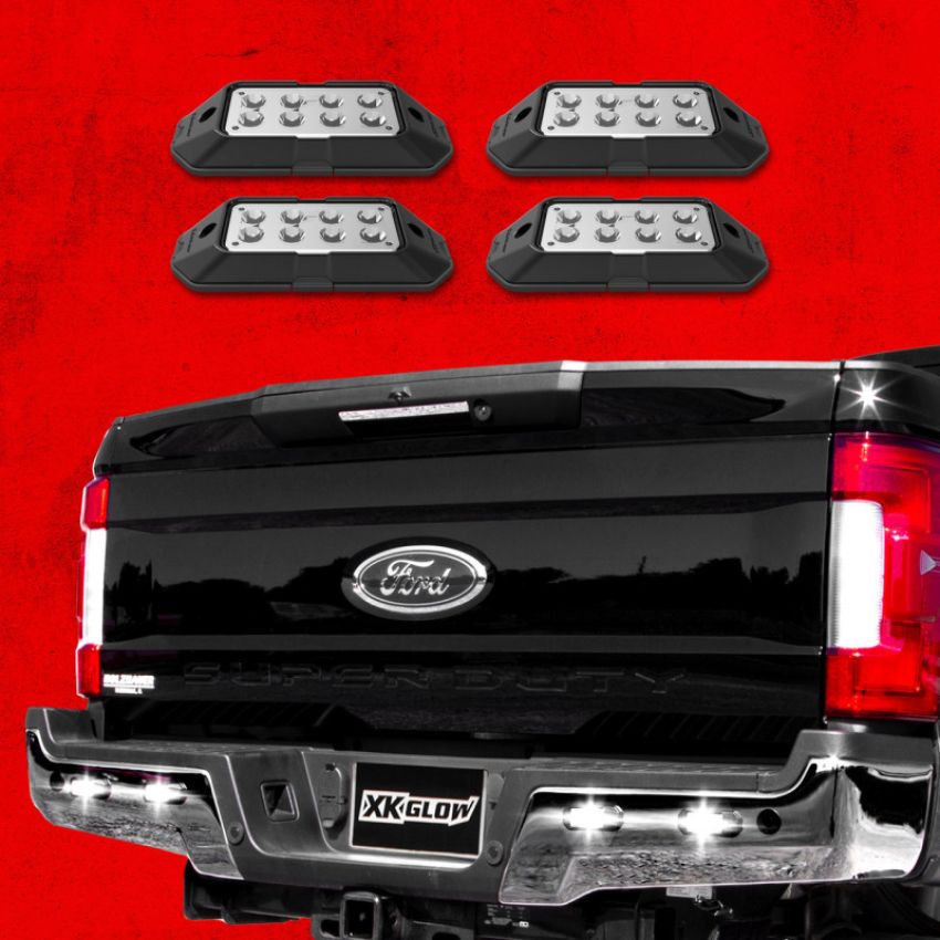 XKGLOW XK052001-4W XK Glow Strobe Pod Lights w/ Traffic Modes Ultra Bright LEDs Multiple Modes + Solid On -White 4pc
