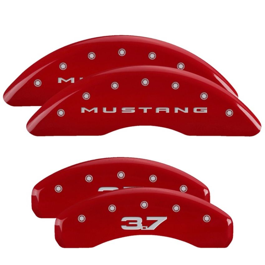 MGP 10204SM32RD 4 Caliper Covers Engraved Front 2015/Mustang Engraved Rear 2015/37 Red finish silver ch