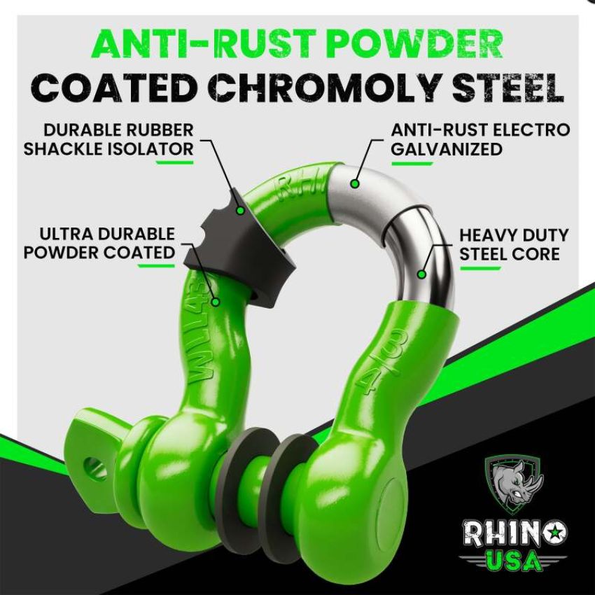 Rhino USA RNO-GRN-SHACKLES 3/4In D-Ring Shackle Set (2-Pack)(Green)