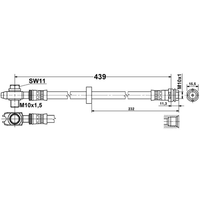 ATE 331411 ATE Original Front Brake Hydraulic Hose for Volkswagen 331411