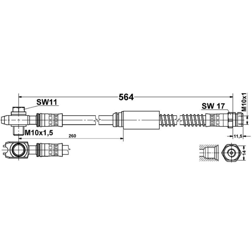 ATE 331433 ATE Original Front Brake Hydraulic Hose for Audi, Volkswagen 331433