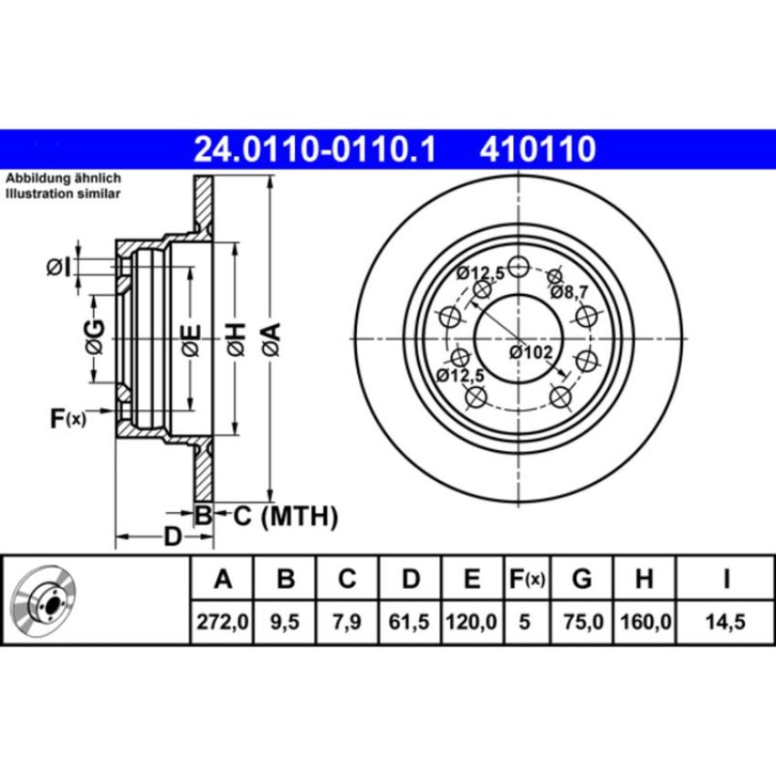 ATE 410110 ATE Original Rear Disc Brake Rotor 410110 for BMW