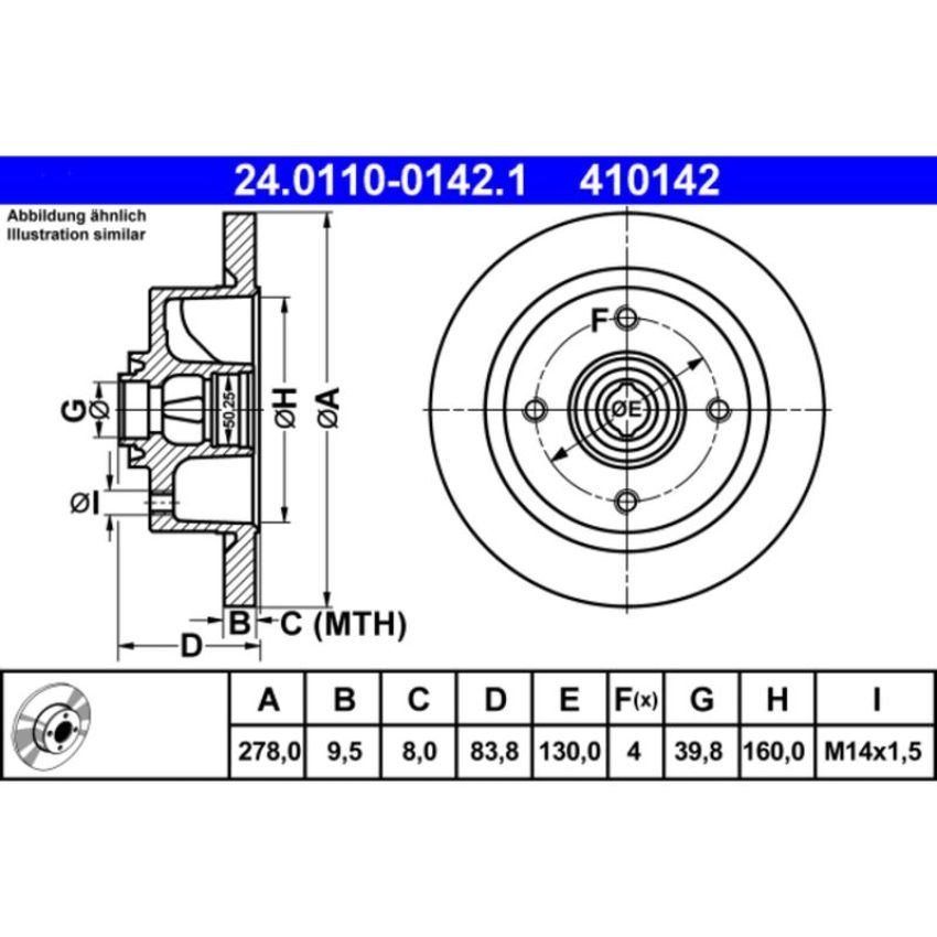 ATE 410142 ATE Original Front  Disc Brake Rotor 410142 for Volkswagen