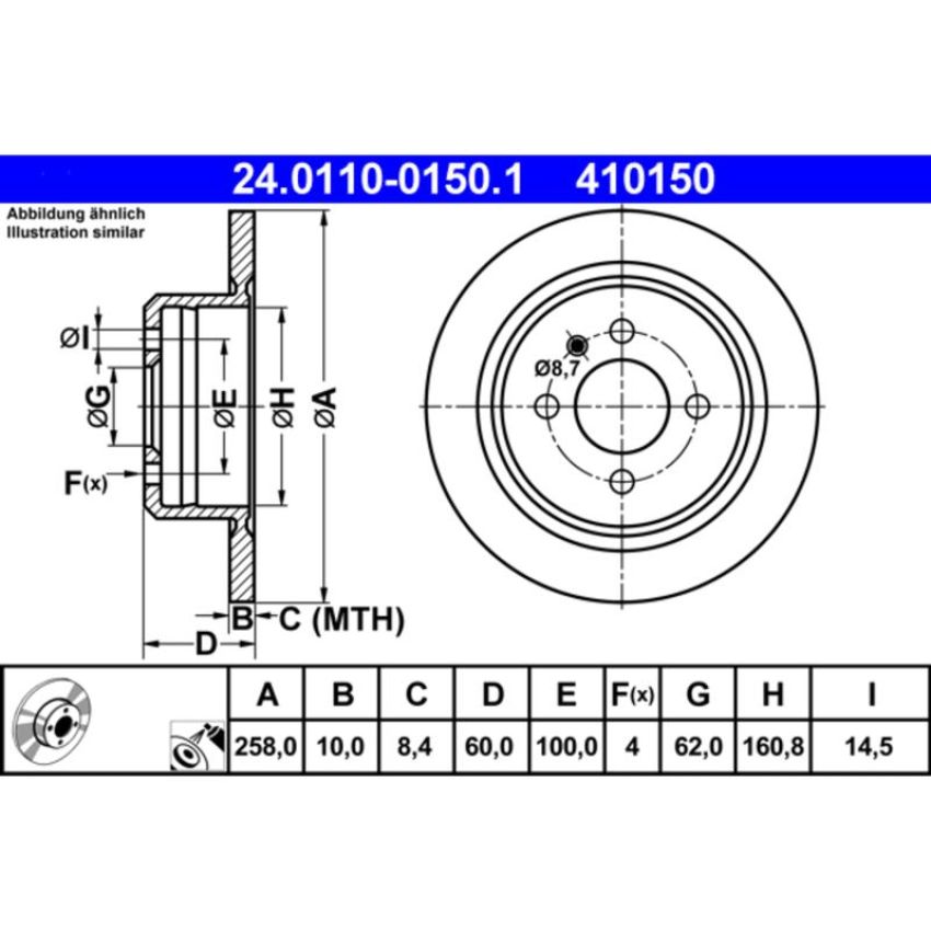 ATE 410150 ATE Original Rear Disc Brake Rotor 410150 for BMW