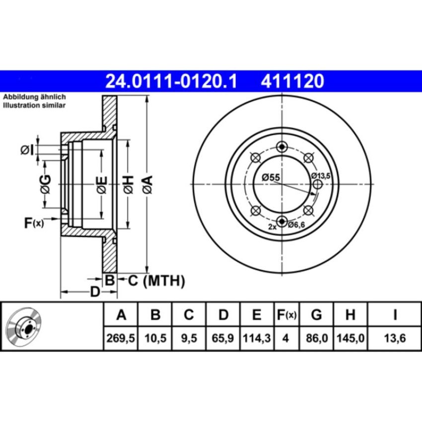 ATE 411120 ATE Original Rear Disc Brake Rotor 411120 for Saab