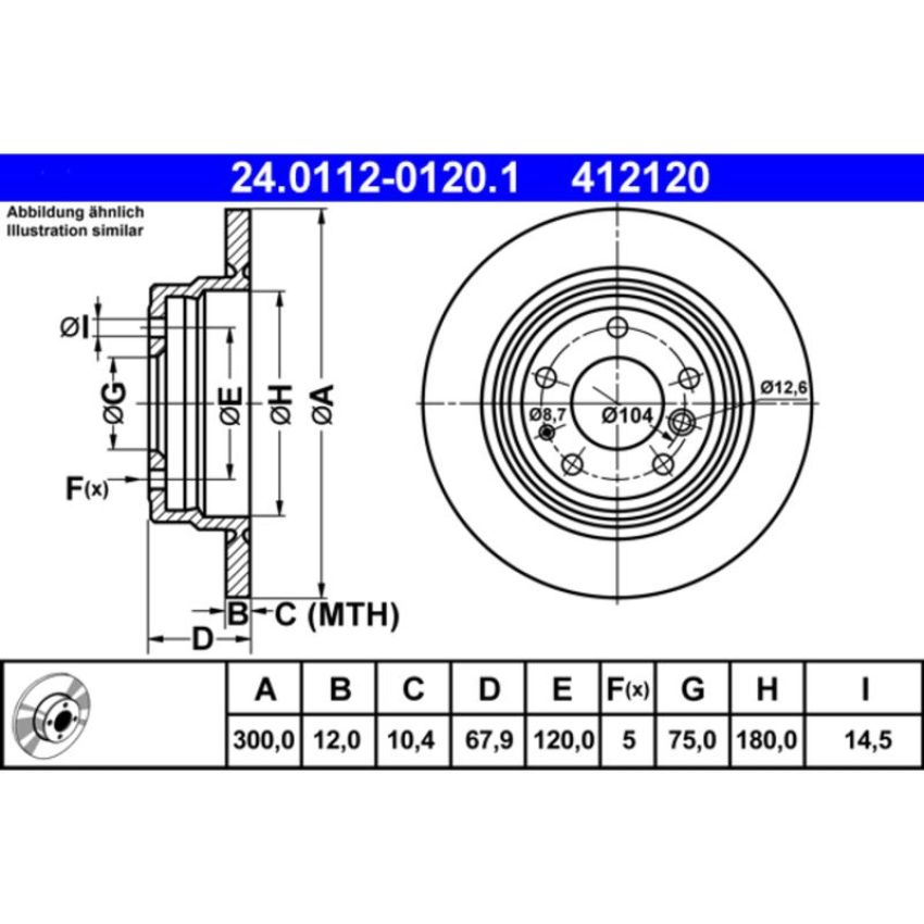 ATE 412120 ATE Original Rear Disc Brake Rotor 412120 for BMW