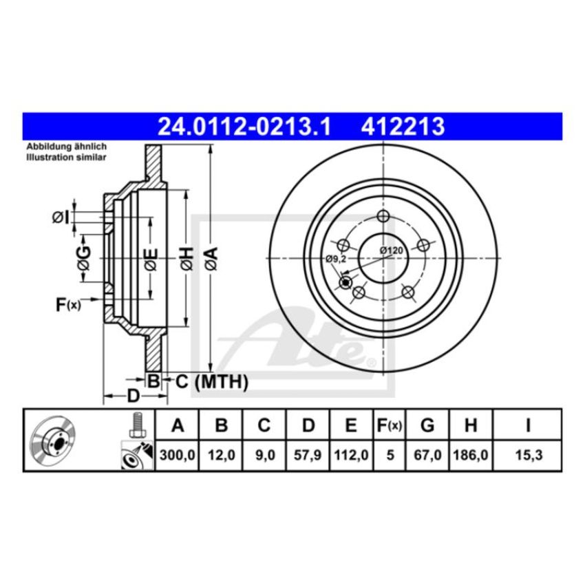 ATE 412213 ATE Original Rear Disc Brake Rotor 412213 for Mercedes Benz Pack of 2