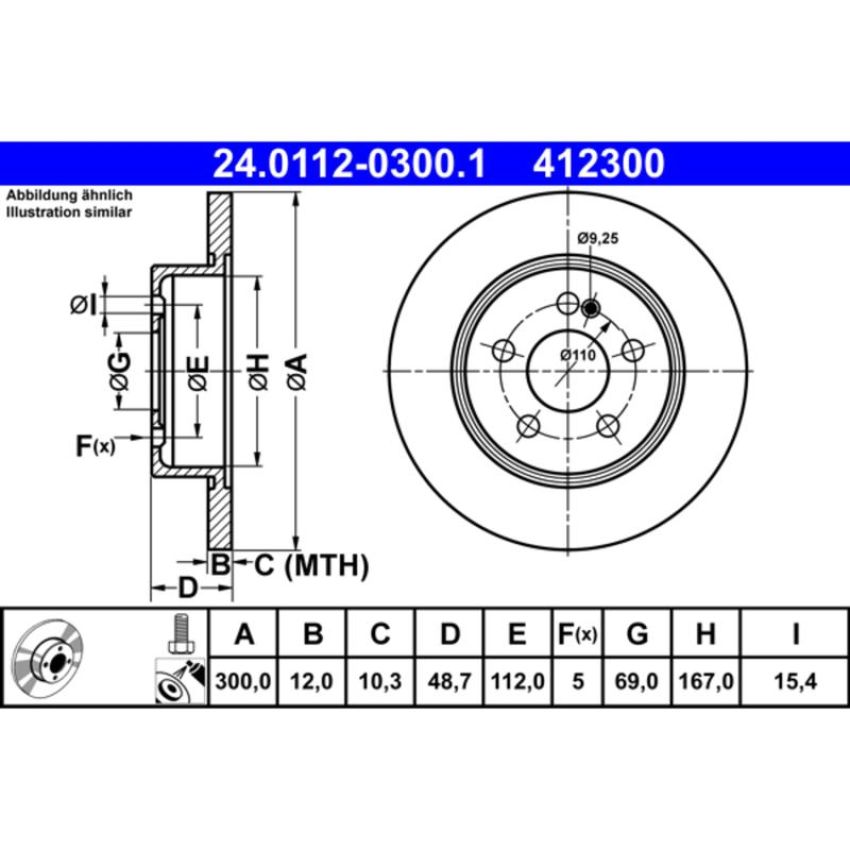 ATE 412300 ATE Original Rear Disc Brake Rotor 412300 for Mercedes Benz