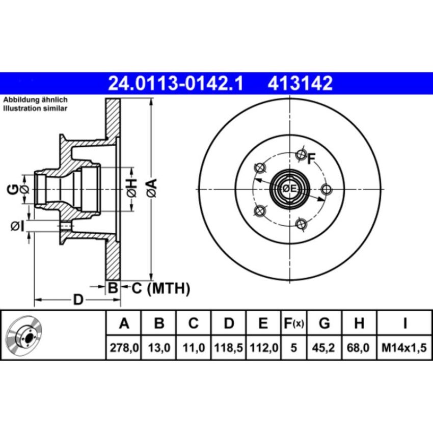 ATE 413142 ATE Original Front  Disc Brake Rotor 413142 for Volkswagen
