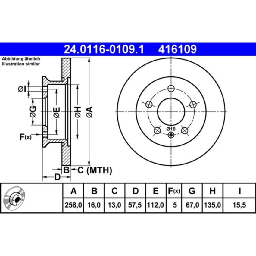 ATE 416109 ATE Original Front  Disc Brake Rotor 416109 for Volkswagen