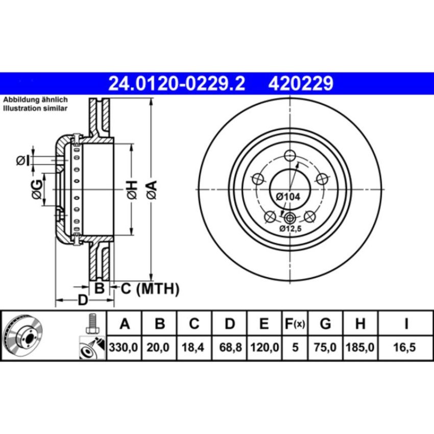 ATE 420229 ATE Original Rear Disc Brake Rotor 420229 for BMW Pack of 2
