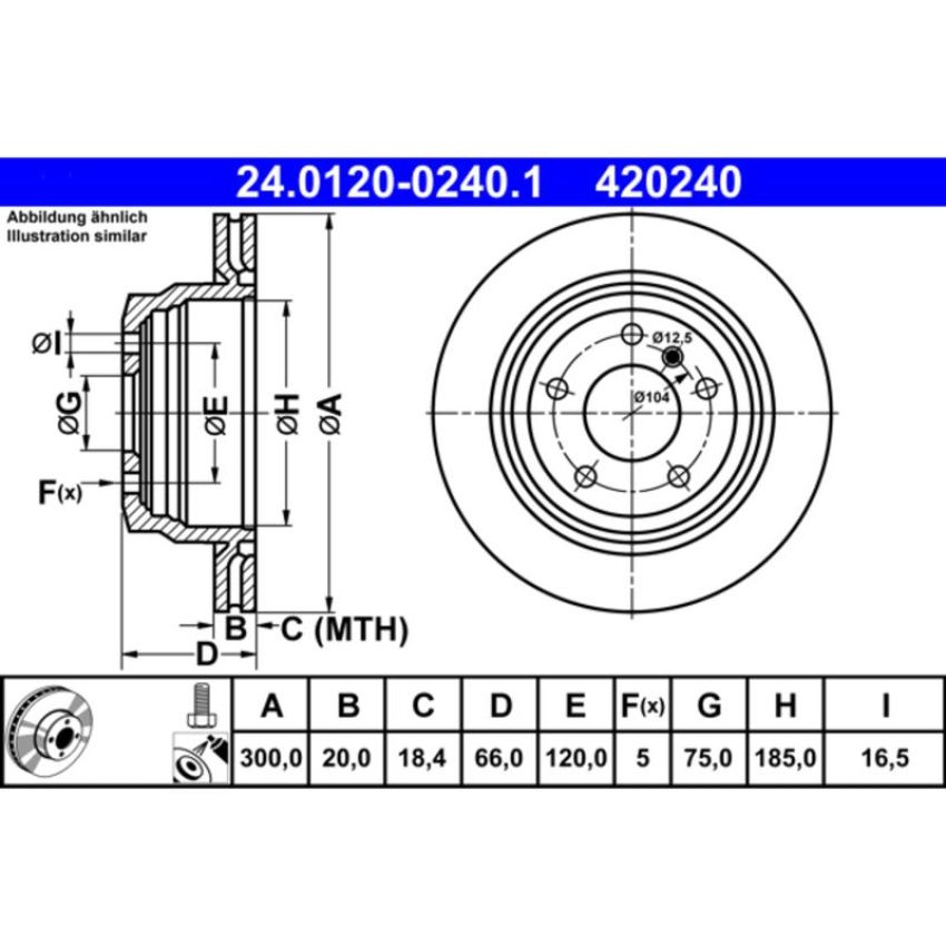 ATE 420240 ATE Original Rear Disc Brake Rotor 420240 for BMW