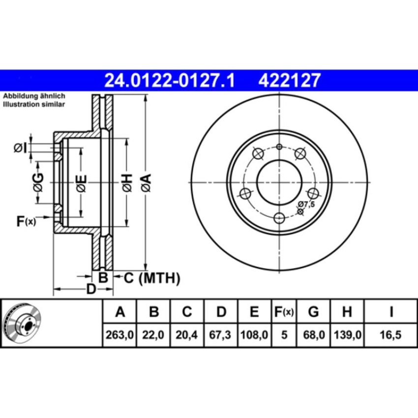 ATE 422127 ATE Original Front  Disc Brake Rotor 422127 for Volvo