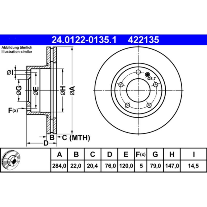 ATE 422135 ATE Original Front  Disc Brake Rotor 422135 for BMW