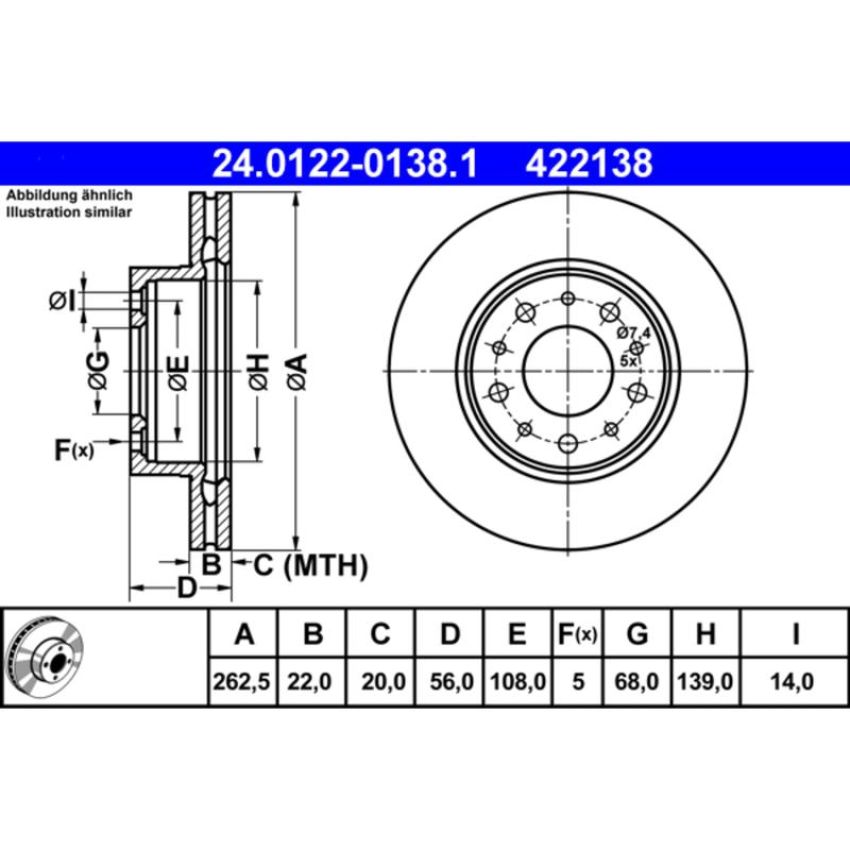 ATE 422138 ATE Original Front  Disc Brake Rotor 422138 for Volvo