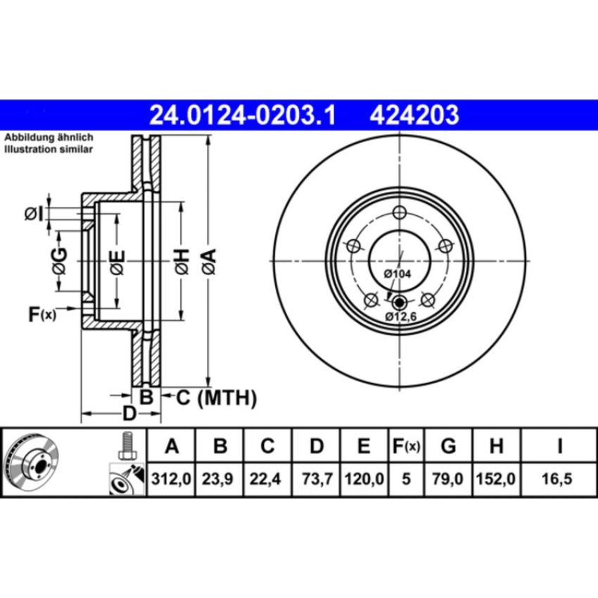 ATE 424203 ATE Original Front Disc Brake Rotor 424203 for BMW Pack of 2