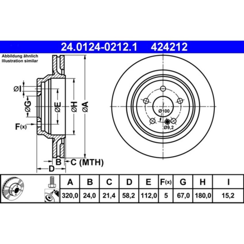 ATE 424212 ATE Original Rear Disc Brake Rotor 424212 for Mercedes Benz