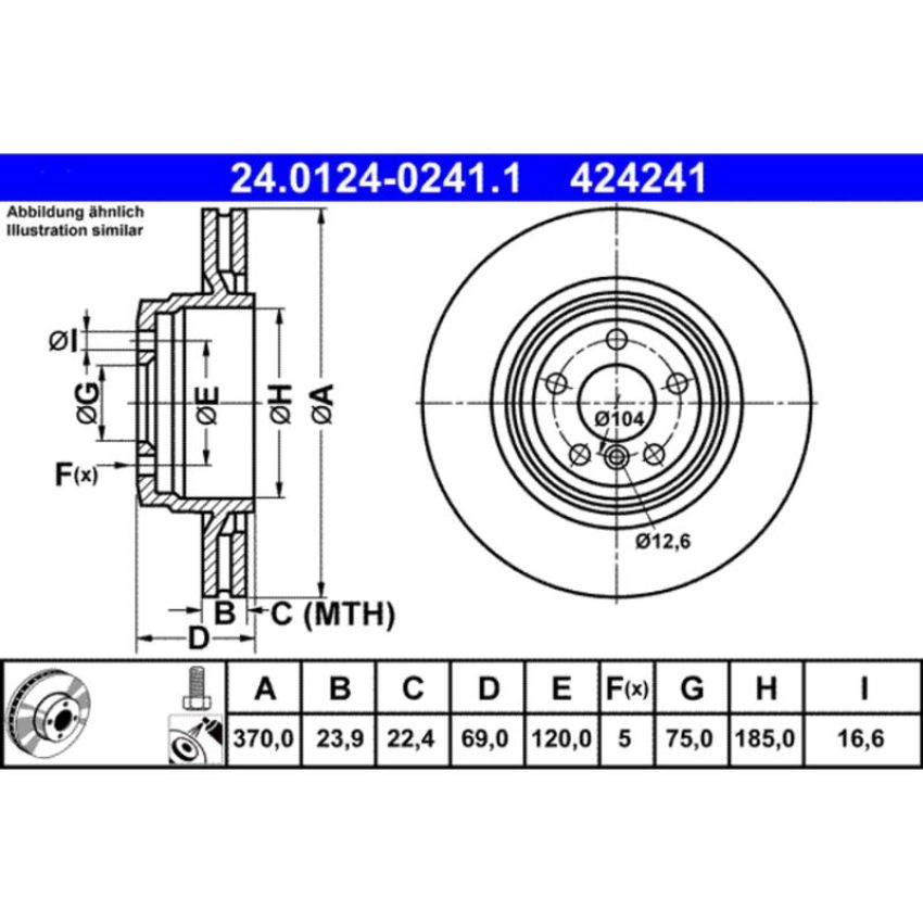 ATE 424241 ATE Original Rear Disc Brake Rotor 424241 for BMW Pack of 2
