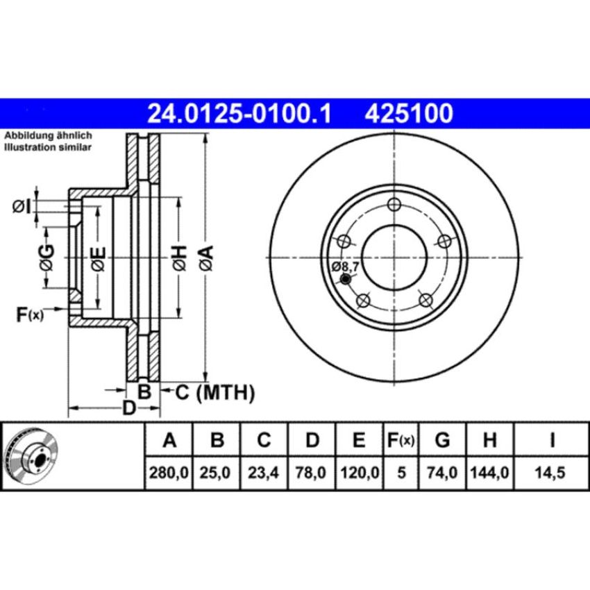 ATE 425100 ATE Original Front  Disc Brake Rotor 425100 for BMW