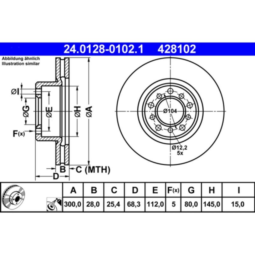 ATE 428102 ATE Original Front  Disc Brake Rotor 428102 for Mercedes Benz