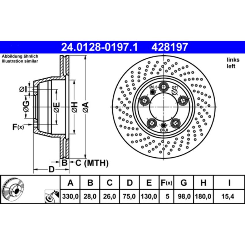 ATE 428197 ATE Original Rear Left Disc Brake Rotor 428197 for Porsche
