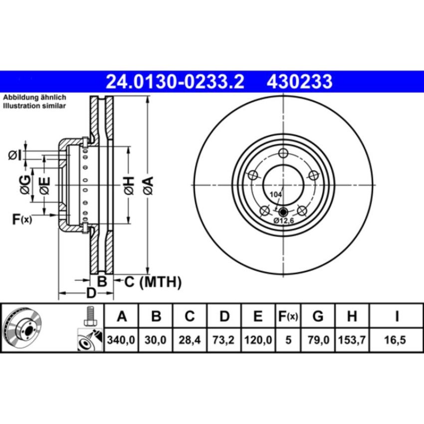 ATE 430233 ATE Original Front  Disc Brake Rotor 430233 for BMW