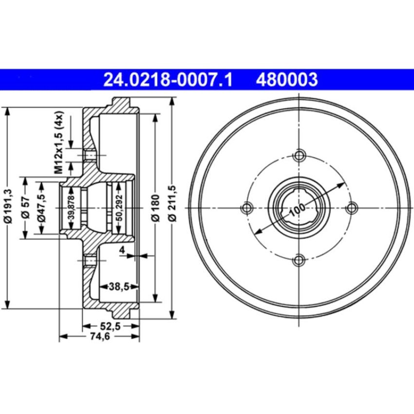 ATE 480003 ATE Original Rear Drum Brake 480003 for Volkswagen