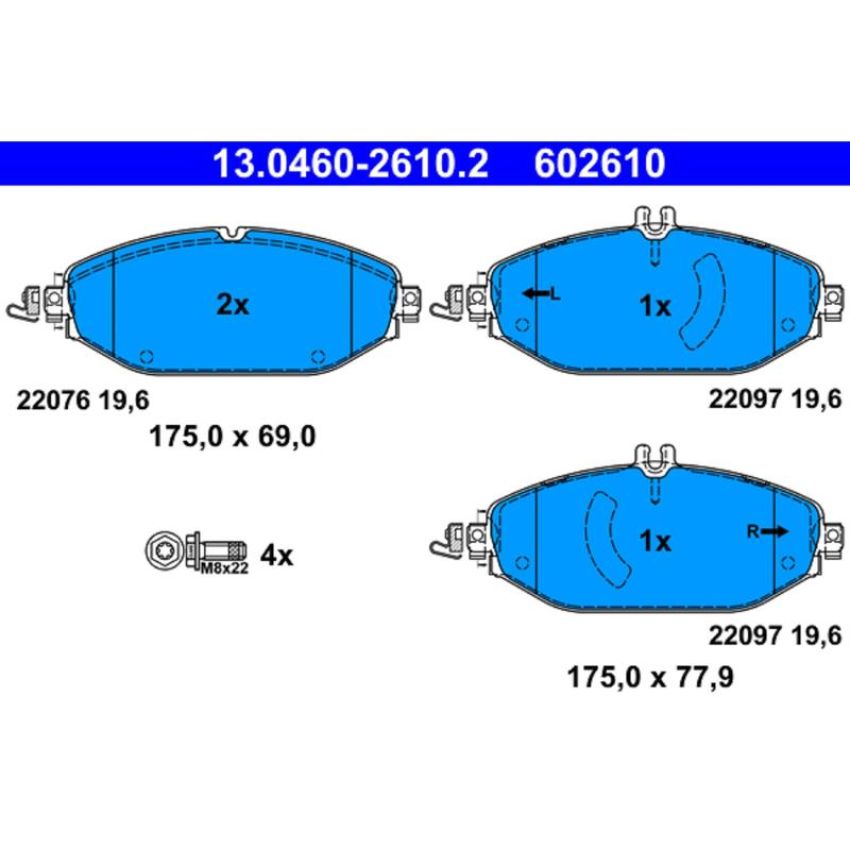 ATE 602610 ATE Original Semi-Metallic Front Disc Brake Pad Set 602610 for Mercedes-Benz