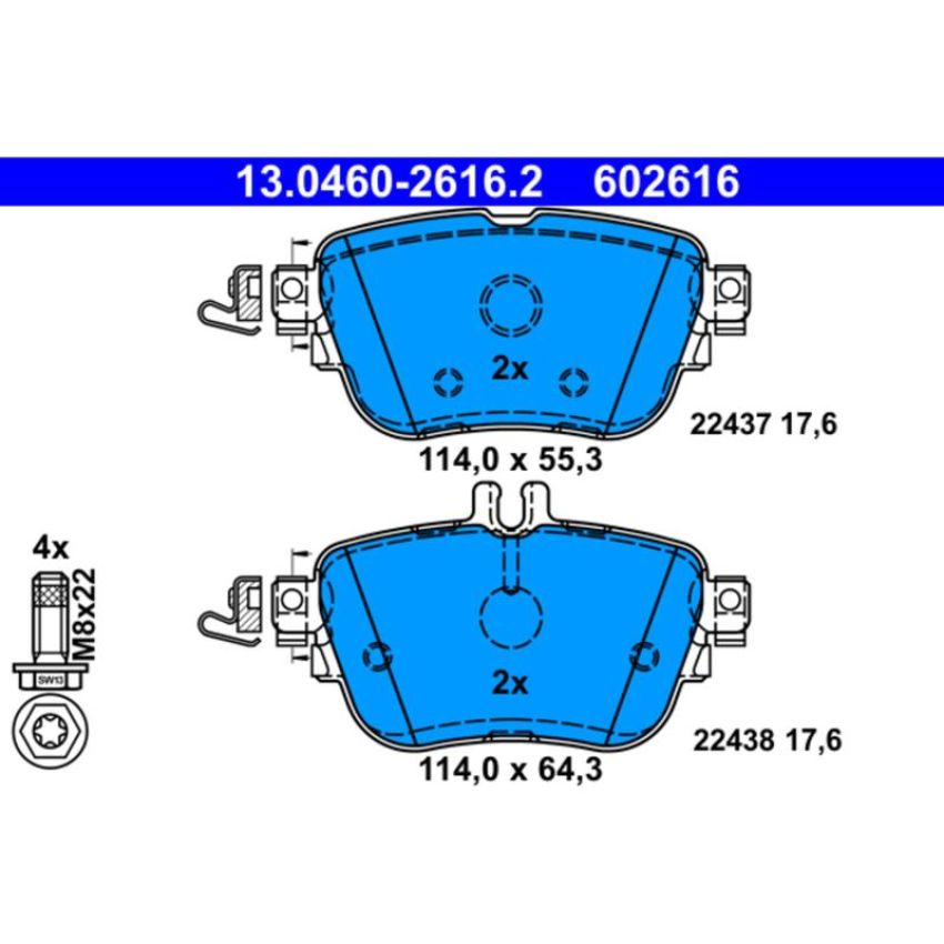 ATE 602616 ATE Original Semi-Metallic Rear Disc Brake Pad Set 602616 for Mercedes-Benz