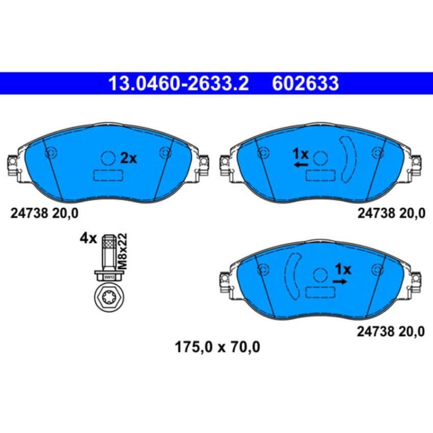ATE 602633 ATE Original Semi-Metallic Front Disc Brake Pad Set 602633 for Audi, Volkswagen