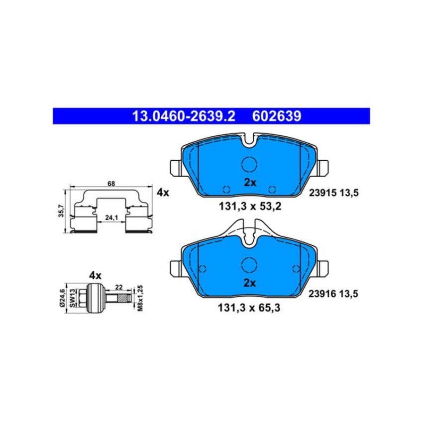 ATE 602639 ATE Original Semi-Metallic Front Disc Brake Pad Set 602639 for BMW
