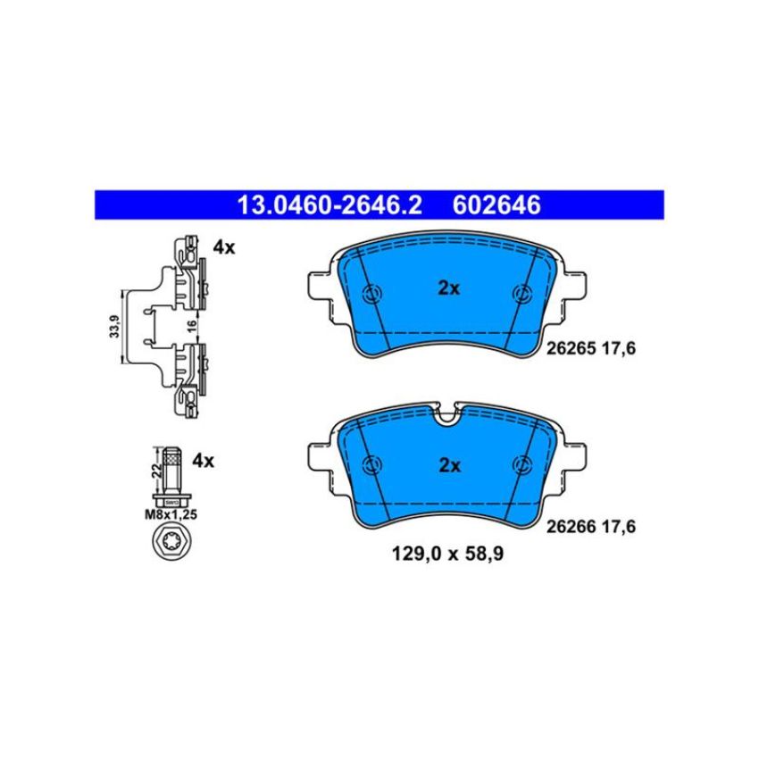 ATE 602646 ATE Original Semi-Metallic Rear Disc Brake Pad Set 602646 for Audi