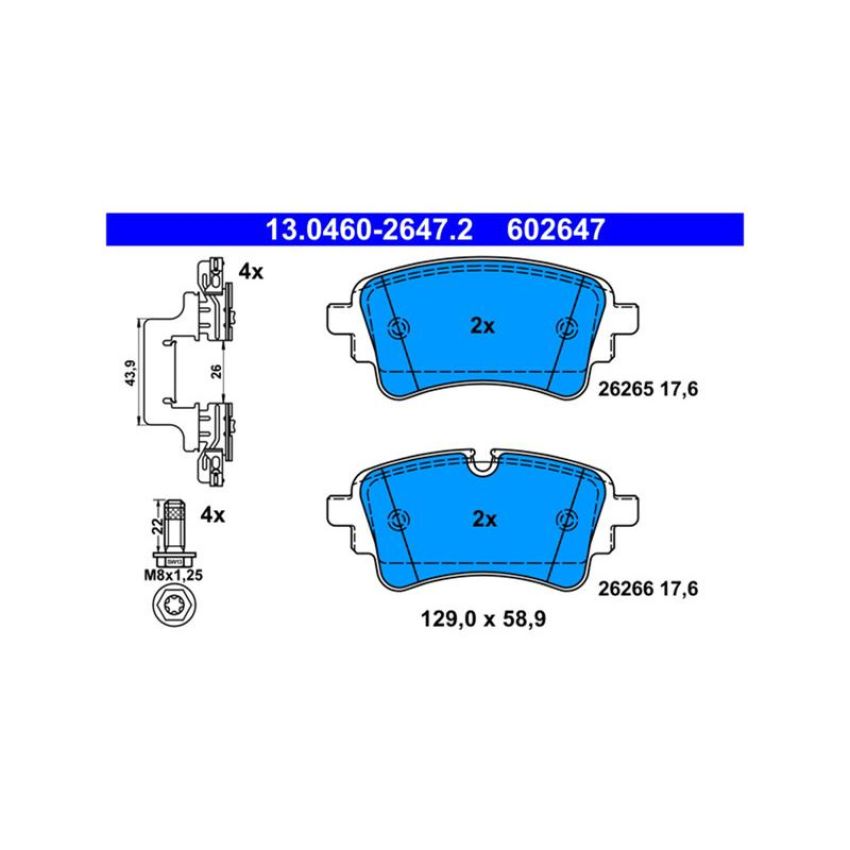 ATE 602647 ATE Original Semi-Metallic Rear Disc Brake Pad Set 602647 for Audi