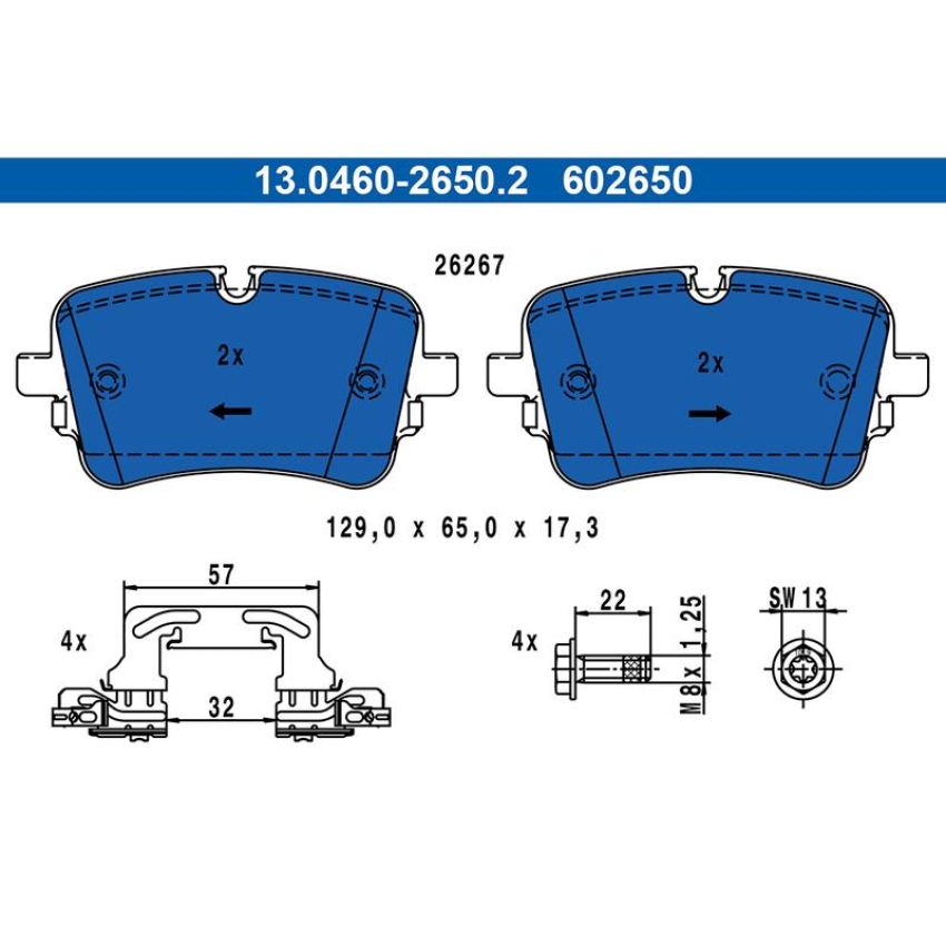 ATE 602650 ATE Original Semi-Metallic Front Disc Brake Pad Set 609031 for BMW