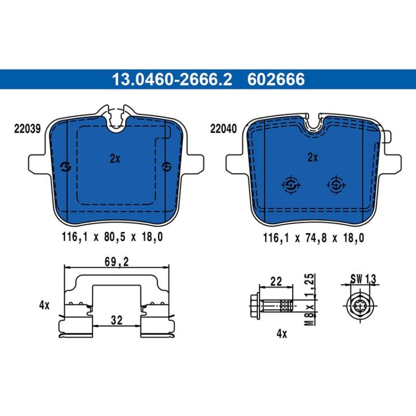 ATE 602666 ATE Original Semi-Metallic Front Disc Brake Pad Set 609031 for BMW