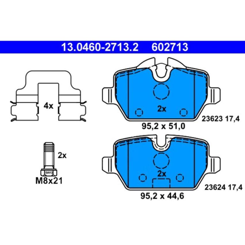 ATE 602713 ATE Original Semi-Metallic Rear Disc Brake Pad Set 602713 for Mini
