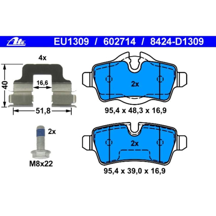 ATE 602714 ATE Original Semi-Metallic Rear Disc Brake Pad Set 602714 for Mini