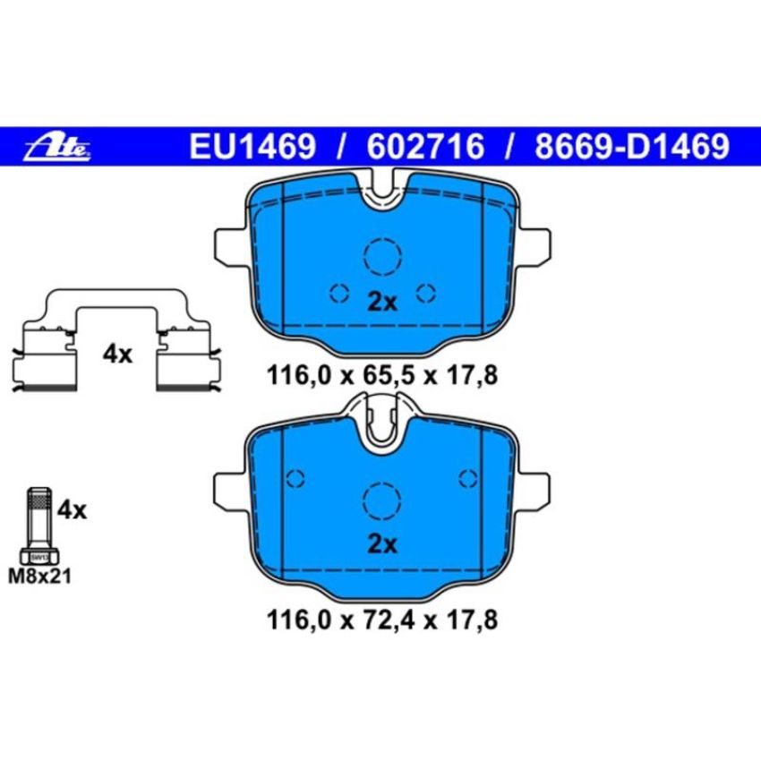 ATE 602716 ATE Original Semi-Metallic Rear Disc Brake Pad Set 602716 for BMW