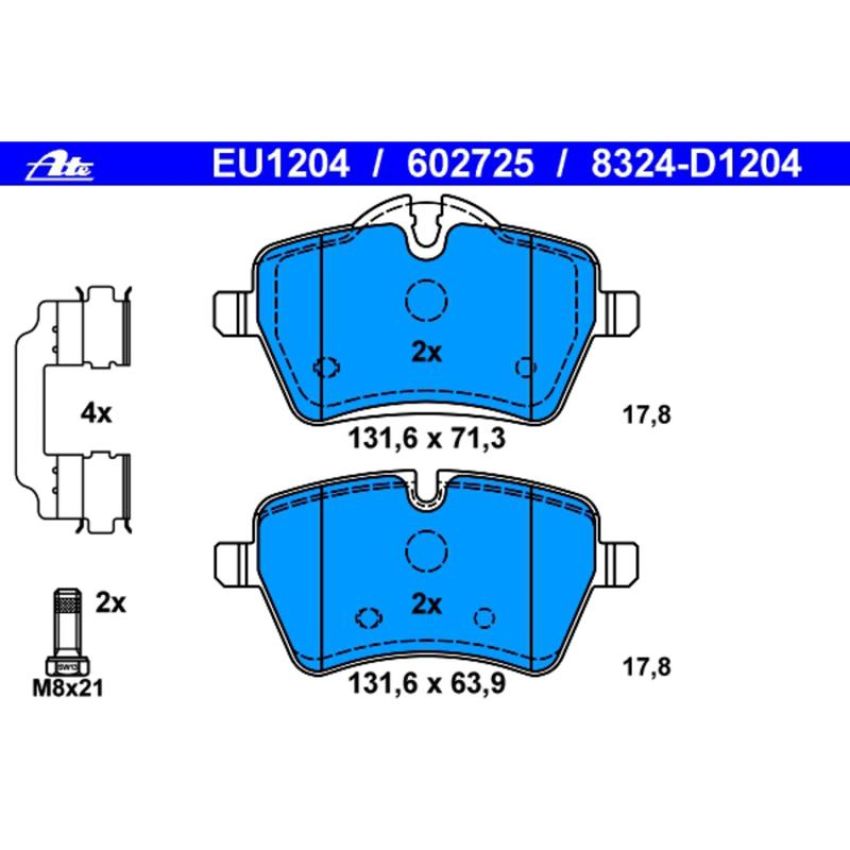 ATE 602725 ATE Original Semi-Metallic Front Disc Brake Pad Set 602725 for Mini