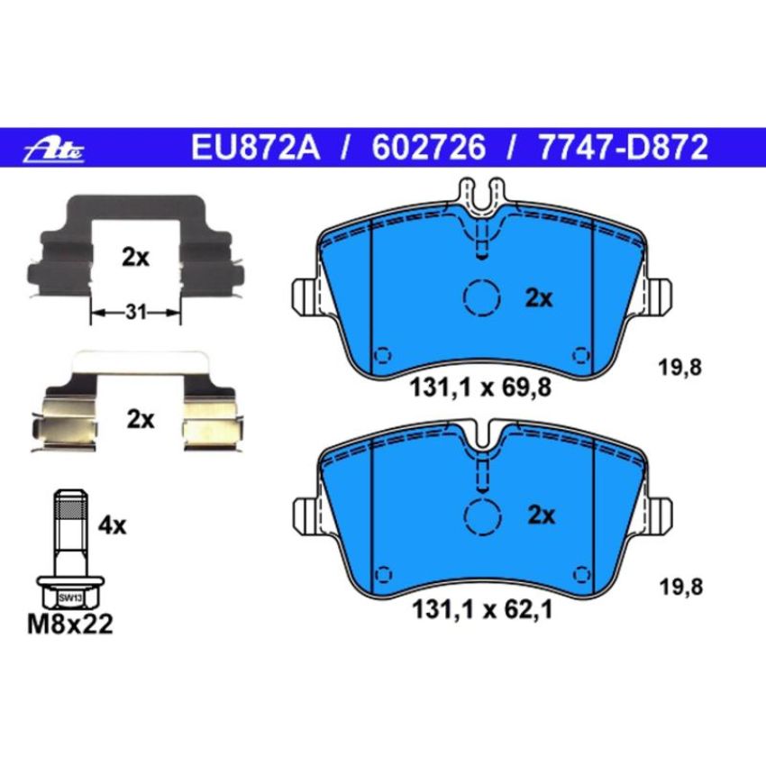 ATE 602726 ATE Original Semi-Metallic Front Disc Brake Pad Set 602726 for Mercedes-Benz