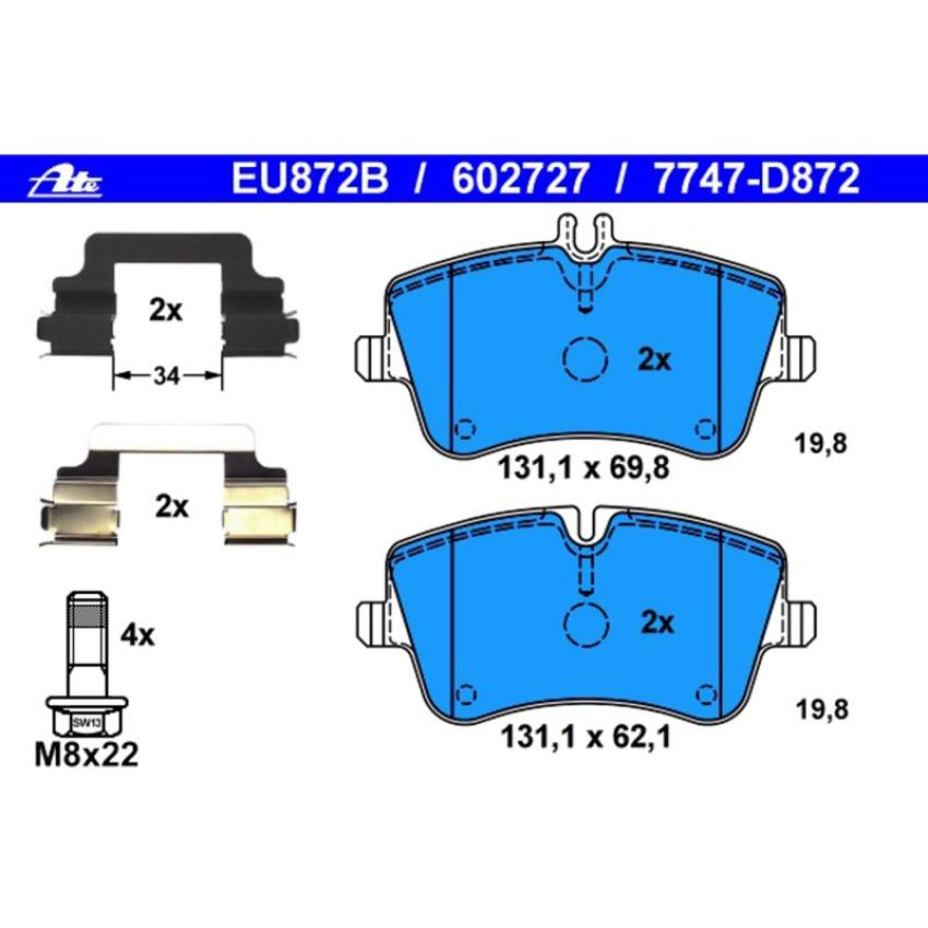 ATE 602727 ATE Original Semi-Metallic Front Disc Brake Pad Set 602727 for Mercedes-Benz