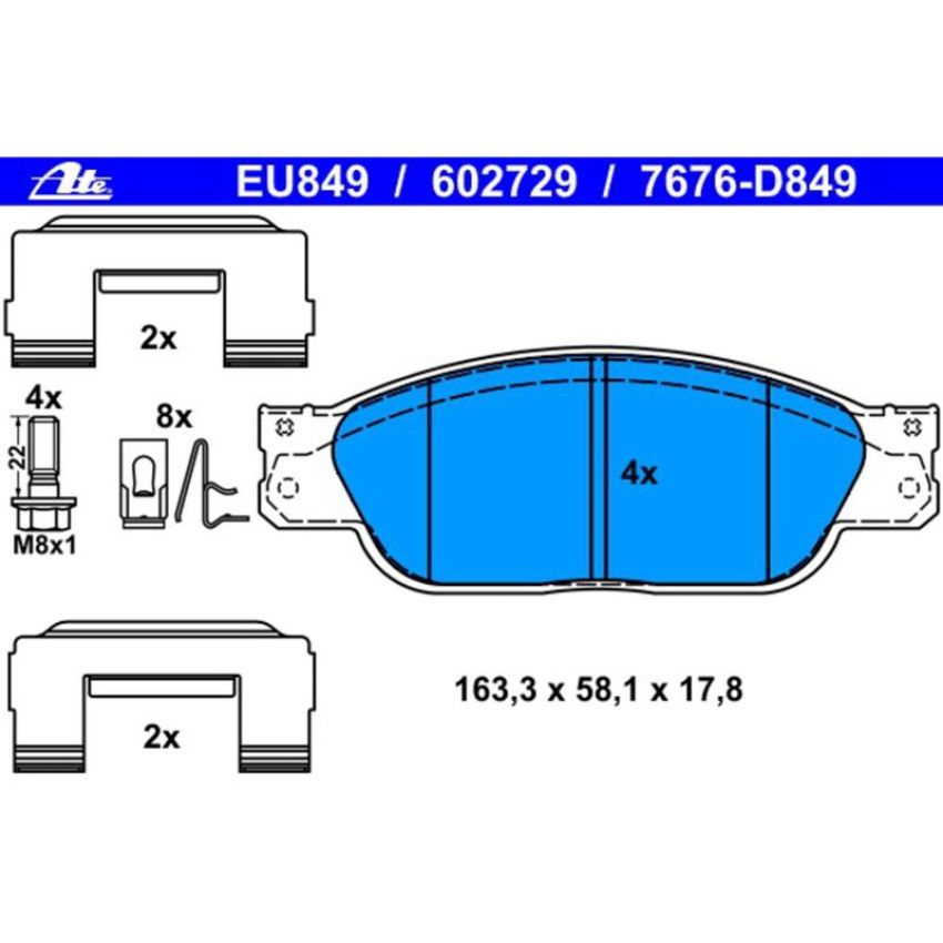 ATE 602729 ATE Original Semi-Metallic Front Disc Brake Pad Set 602729 for Ford, Jaguar
