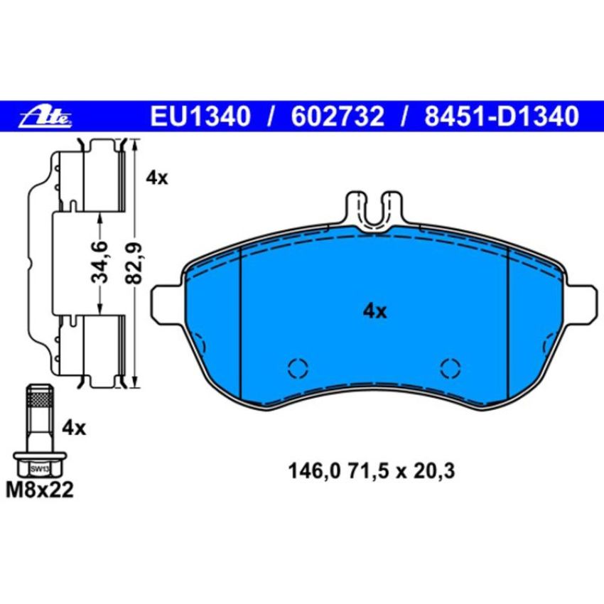 ATE 602732 ATE Original Semi-Metallic Front Disc Brake Pad Set 602732 for Mercedes-Benz