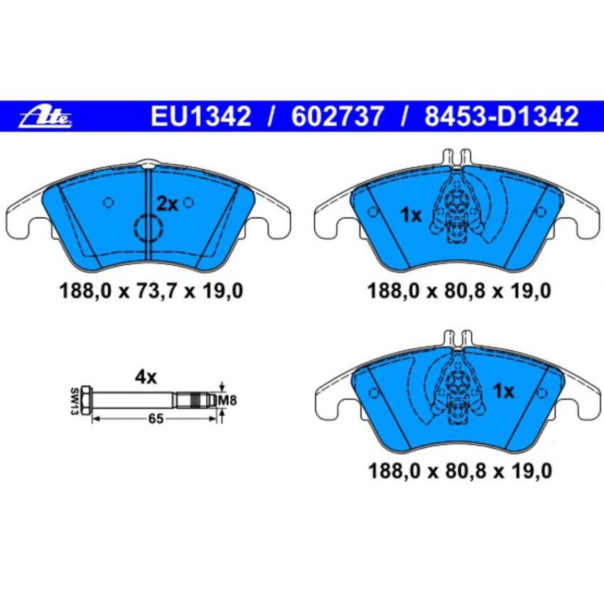 ATE 602734 ATE Original Semi-Metallic Front Disc Brake Pad Set 602734 for Mercedes-Benz